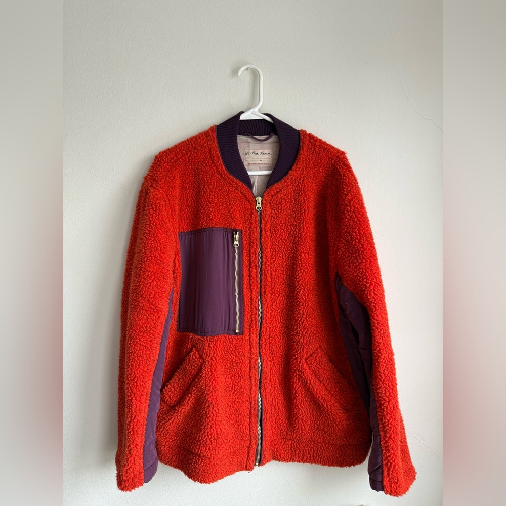 Free People Red Sherpa Jacket with Purple Details
